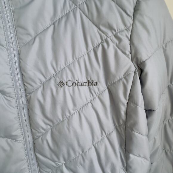 Columbia Omni-Heat Longline Puffer Jacket Silver Gray M Womens Hoodie Omni-Heat - Picture 4 of 11